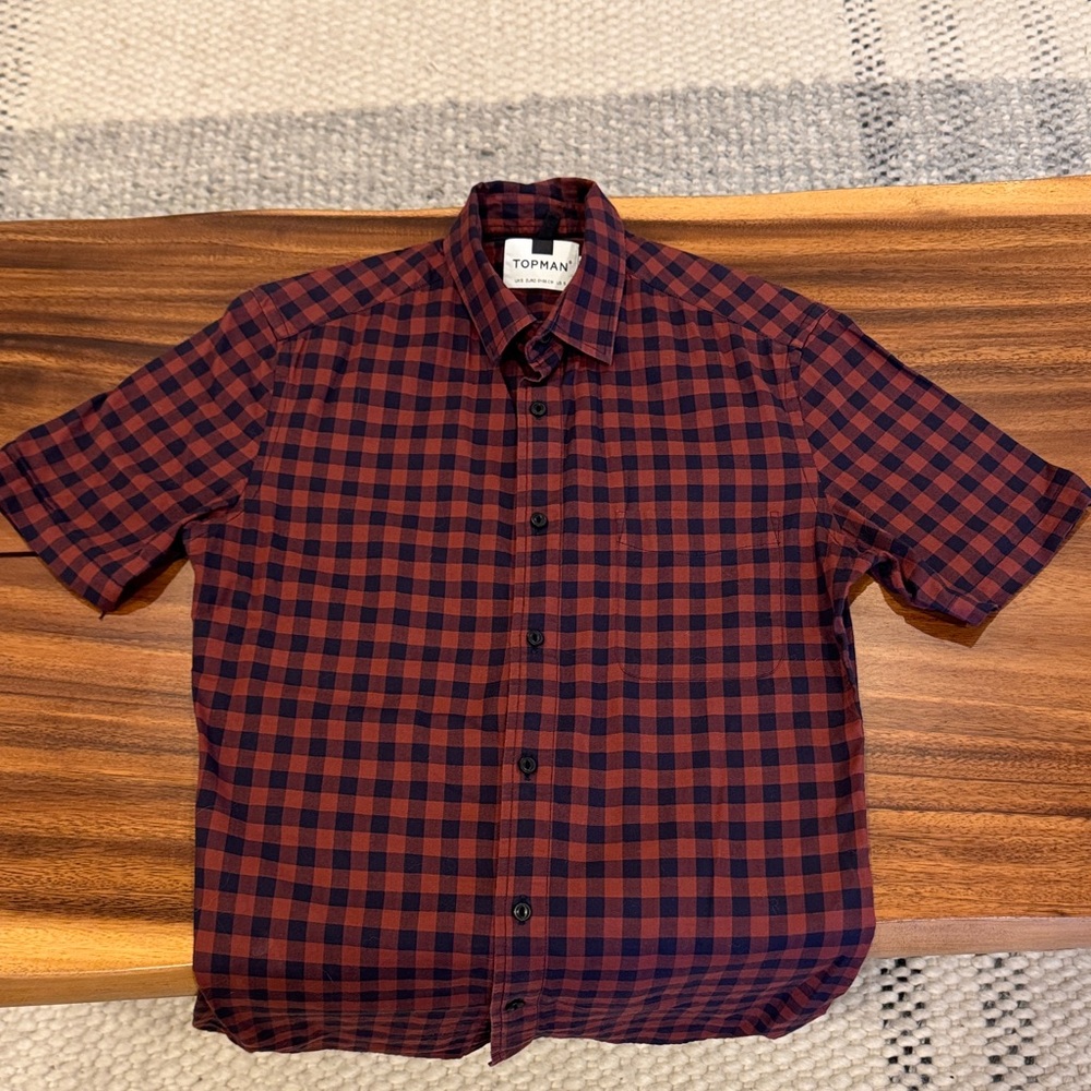Topman Burgundy and Navy Plaid Men's Shirt